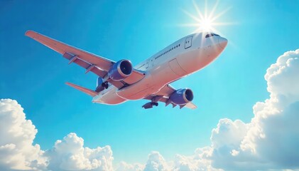Giant inflatable airplane soaring through a vibrant blue sky, casting a large shadow on the ground below A breathtaking display of scale and freedom , clouds, vibrant