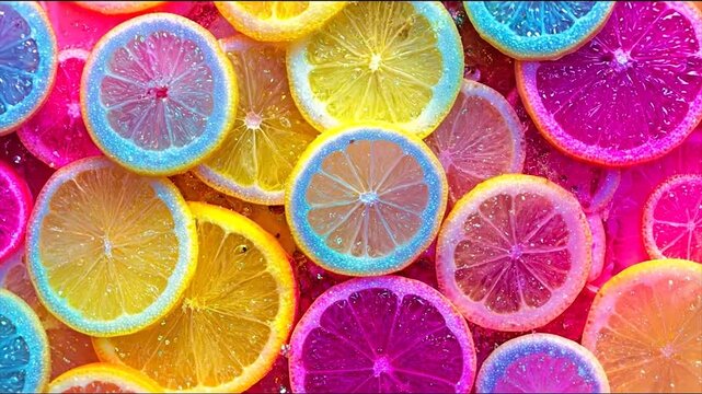 Colorful citrus fruit slices arranged in artistic pattern