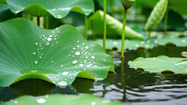 Water drops on lotus leaf. (1)