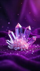 Luxurious, sparkling crystal formations on a royal purple velvet background Perfect for luxury, elegance, and fantasy themes Ideal for websites, packaging, and design projects , velvet, glamorous