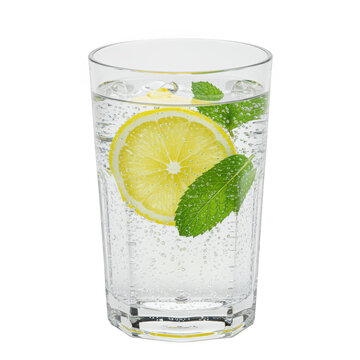 A refreshing glass of water infused with lemon and mint for a healthy lifestyle choice isolated on white background