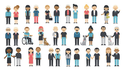 Diverse group of people from various ages and professions standing together