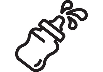 Bottle spraying liquid icon with splash drops, bold black outline pictogram for cleaning product, sanitizer, perfume mist, spray bottle symbol isolated