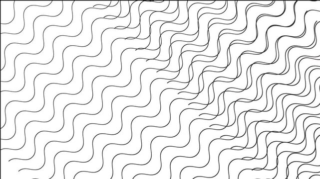 Subtle, thin wavy lines repeating across a white background with diagonal zigzag crossover pattern, 4k format video, suggesting gentle movemet, perfect for illusional background, presentations etc