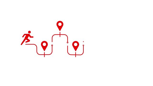 Animated roadmap showing a runner navigating milestones to reach the summit, symbolizing business strategy, goal achievement, career progression, and the journey to success.