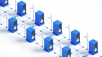 Blue servers and wind turbines network
