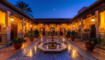 Traditional Moroccan Riad Courtyard with Ramadan Lanterns