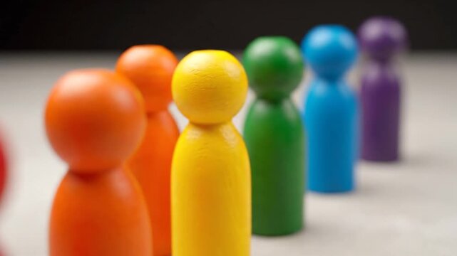 Colorful wooden figures in a row.