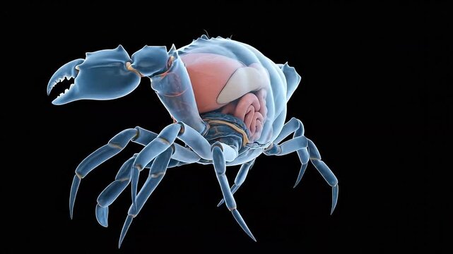 Close-up of a detailed blue crab showcasing claws and shell