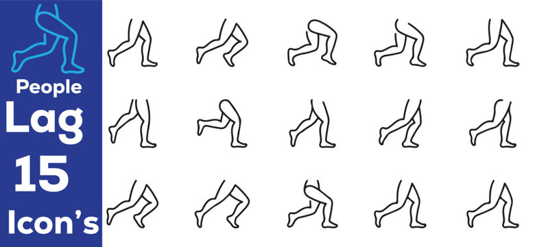 People leg icons set showing walking running cycling movements human lower body exercise fitness athletics motion sequences training steps active lifestyle line art vector