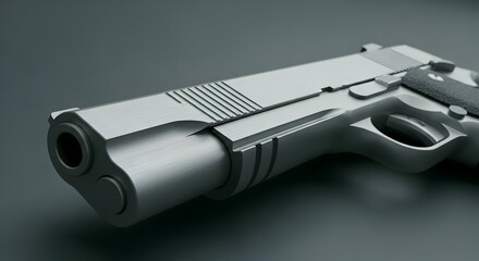 Silver handgun on dark background with dramatic lighting