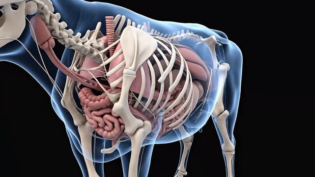Detailed Cow Anatomy Model Showing Skeletal and Organ Structure