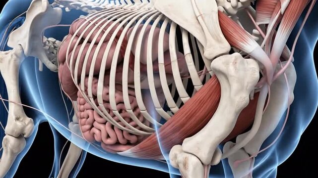 Detailed Anatomical View of a Horse Showing Skeleton and Internal Organs