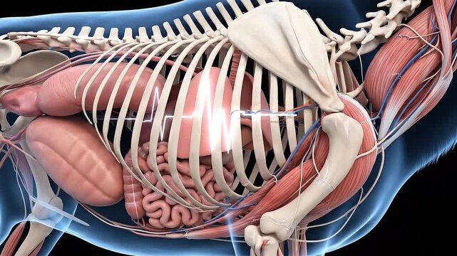 Detailed Anatomy of a Deer with Visible Muscles and Skeleton