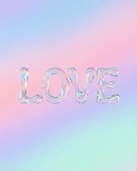 Glassy Bubble LOVE Typography on Soft Pink and Green Pastel Background