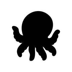 Black silhouette of cute octopus with arms raised. Flat vector sea animal icon isolated on white background.
