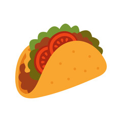 Traditional Mexican taco with vegetables and meat. Flat vector food illustration for cuisine and restaurant themes