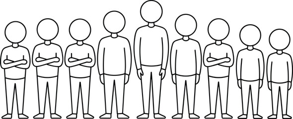Group of people standing in row, team concept illustration, minimal line drawing, unity, leadership, teamwork, faceless characters, vector design © Creative Rejia