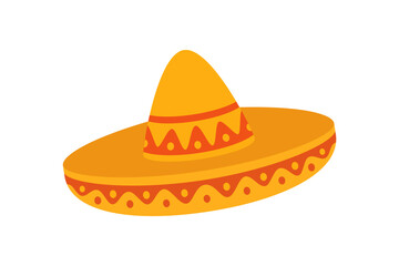 Mexican sombrero hat with red and yellow patterns. Flat cartoon vector for culture and celebration themes