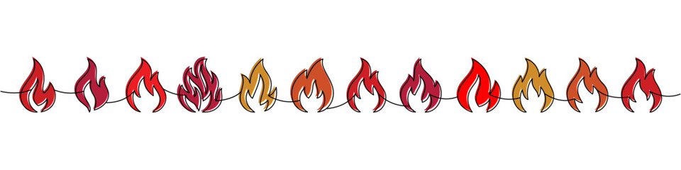Decorative fire flame clipart. Vector burning fire silhouette border with red and orange flames for festive design