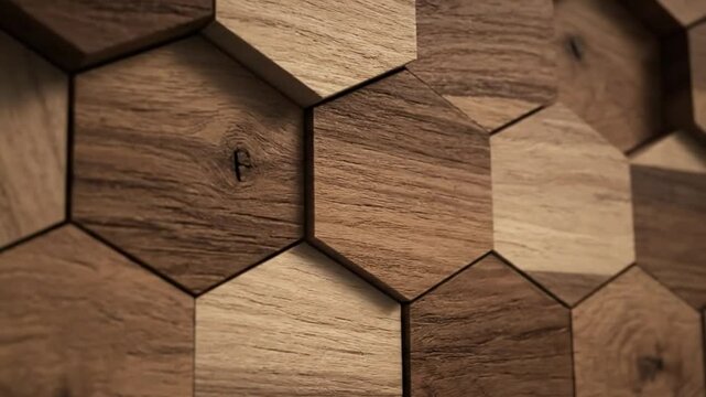 Honeycomb wood paneling with hexagonal pattern for textured interior wall design concept