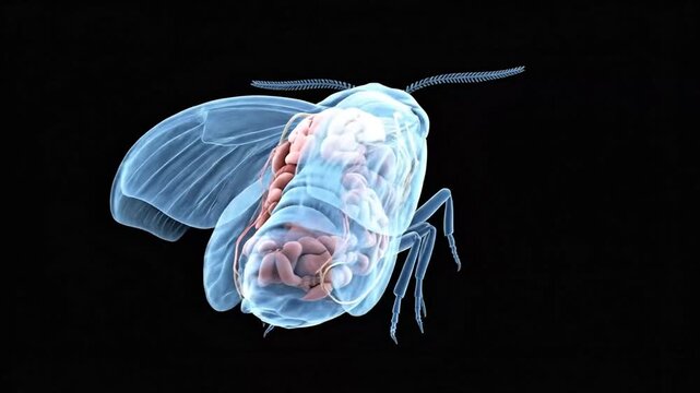 Detailed 3D Illustration of a Flea with Visible Anatomy and Internal Organs
