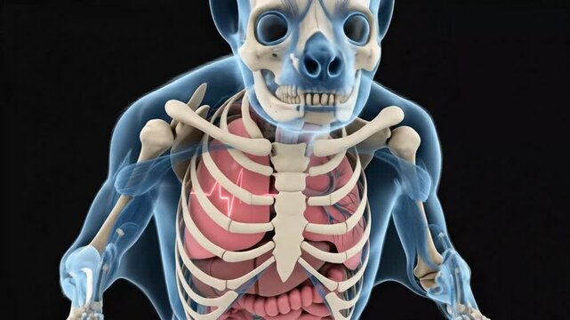 Futuristic Digital Rendering of a Sleek Animal Skeleton with Internal Organs