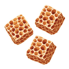 A close-up view of three golden-brown waffle squares with a honeycomb pattern. isolated on white background, Vector, illustration