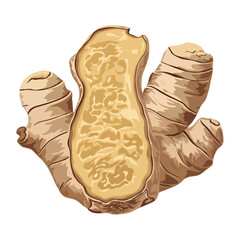 A close-up view of a peeled and segmented ginger root with its knobby fingers isolated on white background, Vector, illustration