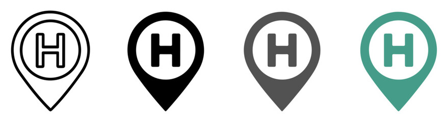 hospital location map vector icon set