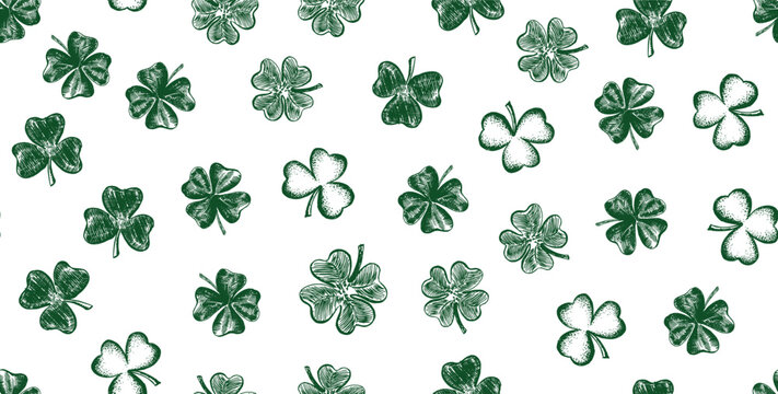 St. Patrick's Day. Sketch pattern clover, Hand drawn illustration.	
