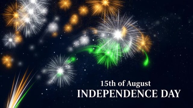 Vibrant Fireworks Display Celebrating Independence Day August Fifteenth Festive Patriotic Night Sky Ai HD video.
