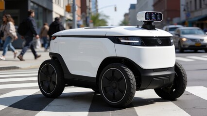 Autonomous delivery vehicle on city street