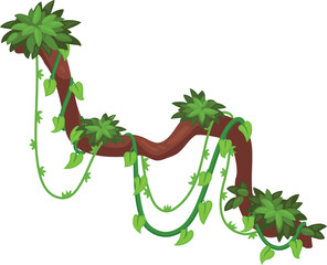 Fototapeta premium Wild rainforest branch with climbing creeper cartoon element
