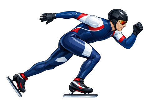 Winter Olympic ice skating athlete side view realistic sports vector illustration isolated on white background