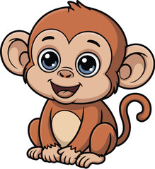 Obraz premium Print Adorable little monkey vector illustration with big eyes.