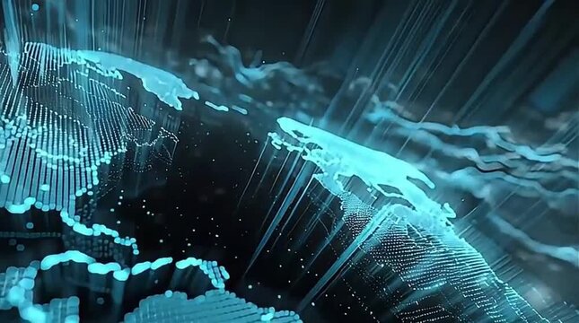 3D Digital Map Visualization Showing Global Connectivity with Blue Lines and Dots