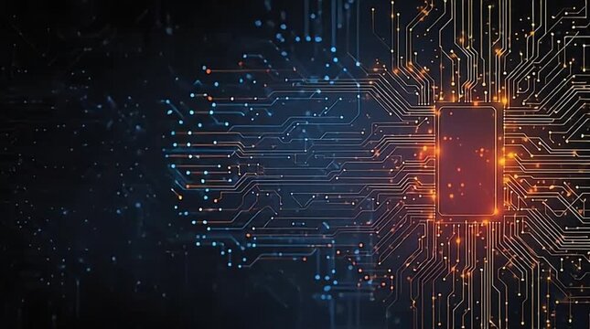 Futuristic Circuit Board Design with Glowing Lines and Nodes