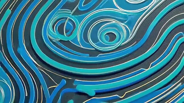 Abstract Fluid Art Design with Blue Swirls and Lines