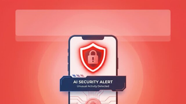 Ai security alert mobile phone cyber data protection digital shield lock warning unusual activity system alert red technology interface glow cyber threat smartphone safety