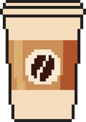 Pixel Art Coffee Cup Icon - Retro 8-Bit Disposable Paper Coffee To Go Cup for Gaming UI and Cafe Branding Vector