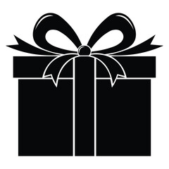 Black gift box with a bow on top, a simple icon for presents and celebrations