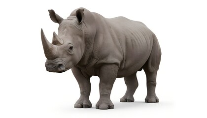 Obraz premium White rhinoceros isolated on white background in wildlife setting