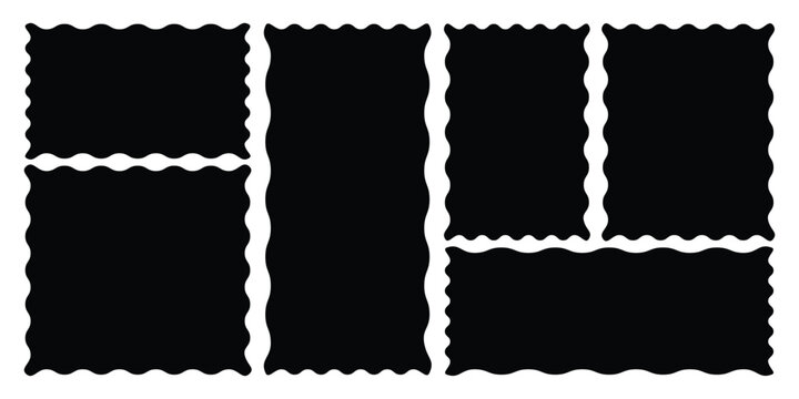 Rectangle shape frame with zigzag edge. Rectangular zigzag curved box. Decorative banners and labels set on white background. zigzag frame, zigzag edge stickers, frames, shapes, zig zag edge. 