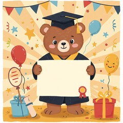 Fototapeta premium 卒業クマの祝いイラスト