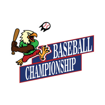 Fierce Eagle Baseball Championship Mascot Logo with Bat and Ball on Dynamic Shield Design