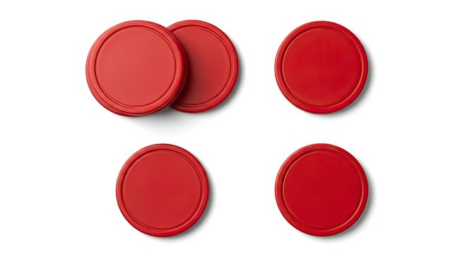 Red circular objects arranged in a pattern on white background with subtle shadow effect