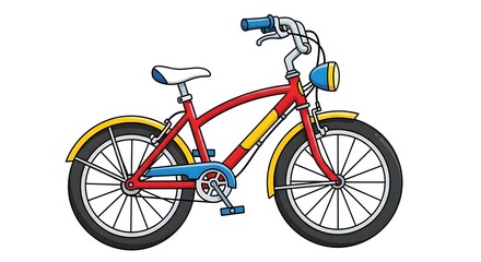 Fototapeta premium Red two-wheeled bicycle. Bright cartoon bicycle with hand brake and headlight. Transport vehicle illustration vector isolated on white background. , white background.