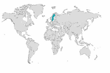 Obraz premium Sweden Highlighted Cyan Blue on World Map Vector.