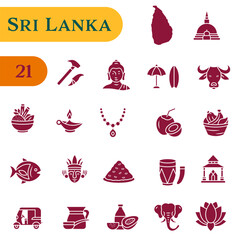 Icons about Sri Lankan traditions, culture, and symbols. A set of solid icons about Sri Lanka.